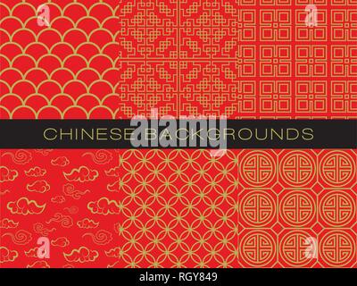 Chinese pattern set with traditional designs. vector illustration Stock Vector