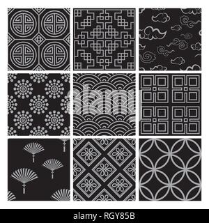 Chinese pattern set with traditional designs. vector illustration Stock Vector