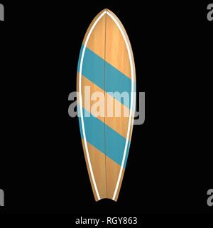 Vector wood surf board Summer Surfing Isolated realistic surfboard on black background. Stock Vector