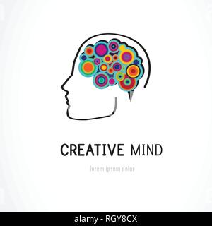 Creative, digital abstract colorful icon of human brain, mind, brain symbol. vector illustration Stock Vector