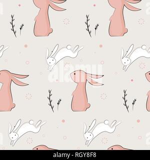 childish pattern with cute rabbits. vector illustration for easter holiday Stock Vector