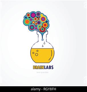 Brain lab logo template design with a round bulb and brain. Stock Vector