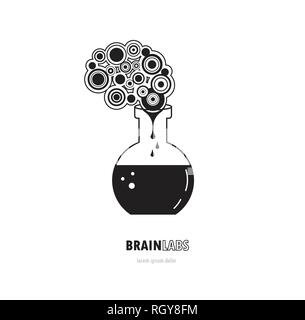 Brain lab logo template design with a round bulb and brain. Stock Vector