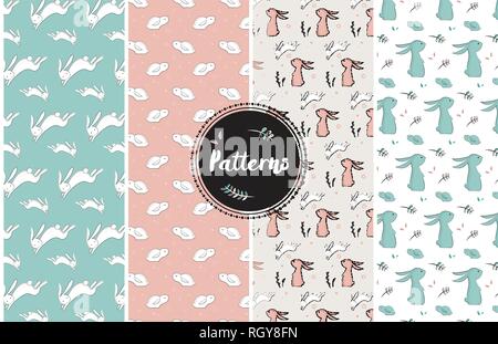 childish pattern with cute rabbits. vector illustration for easter holiday Stock Vector