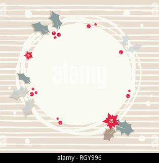 abstract wreath with red berries s. Round frame for Christmas cards and winter design. Stock Vector