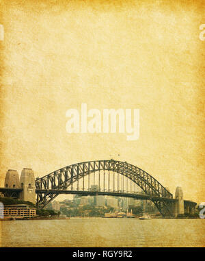 Sydney Harbour Bridge  in retro  style, Australia. paper texture Stock Photo