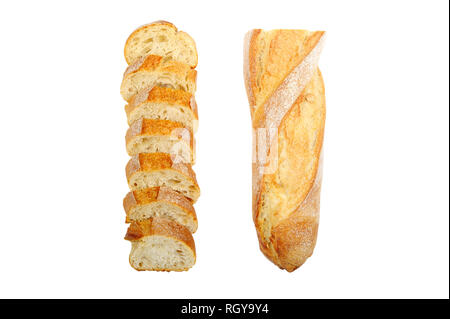 Fresh baked loaf of  baguette made from wheat flour, water, yeast, and  salt. Image is in horizontal orintation. Stock Photo