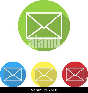 SMS icons. Green, blue, yellow, red message icon on white background. Multi colored icons for your mobile and web apps. Icons for website design, app  Stock Vector