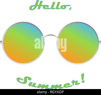 Realistic 3D sunglasses with colorful gradient lens and silver round metallic frame. Vector illustration, EPS10. Stock Vector