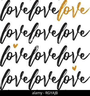 Valentines pattern with handwritten text. Handwritten hand drawn text love. Seamless background with text love. Valentines Day. Wedding Ornament. Vect Stock Vector