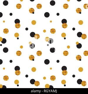 Abstract polka dot pattern with gold glitter effect. Confetti celebration, Falling golden abstract decoration for party, birthday celebrate, anniversa Stock Vector