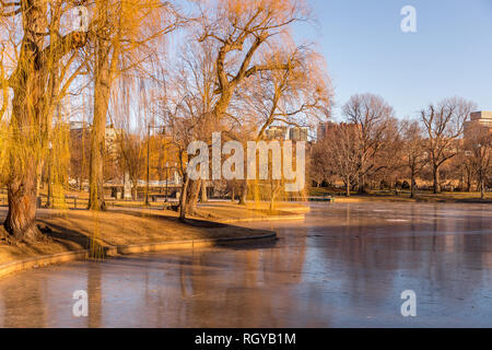 Sunset at Boston Common Lagoon, Boston, New England, Massachussetts Stock Photo
