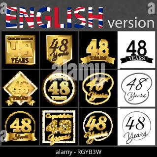 Set of number 48 years (forty-eight years) celebration. Anniversary golden number template elements for your birthday party Stock Vector