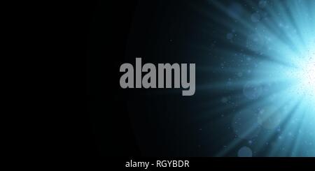 Glowing blue star with sparkles. Light effect isolated on black background. Flying glowing glitters with bokeh. Rays light. Vector illustration. EPS 1 Stock Vector