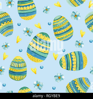 Seamless pattern with cute Easter watercolor illustrations. Easter eggs Stock Photo