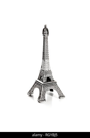 small copy of eiffel tower on white background Stock Photo