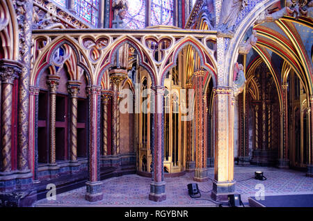 Inside Sainte-Chapelle, the royal chapel in the Gothic style consecrated in 1248. Paris, January 29th, 2019 Stock Photo