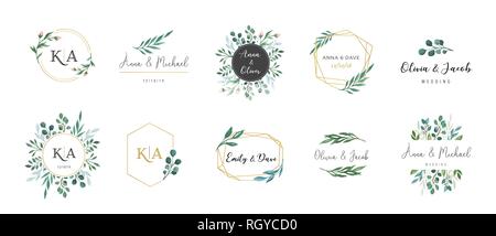 Wedding logos, hand drawn elegant, delicate monogram collection Stock Vector