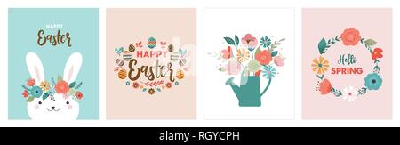 Happy Easter greeting cards set, vector illustration Stock Vector