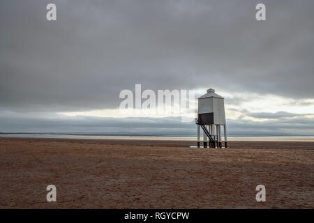 A cloudy evening at the Low Lighthouse in Burnham-on-Sea, Somerset, England, UK Stock Photo