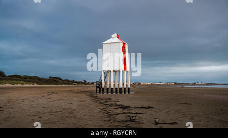 A cloudy evening at the Low Lighthouse in Burnham-on-Sea, Somerset, England, UK Stock Photo