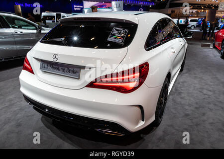 BRUSSELS - JAN 18, 2019: Mercedes Benz CLA Shooting Brake car showcased at the 97th Brussels Motor Show 2019 Autosalon. Stock Photo