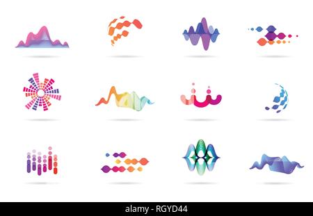 Sound wave, music, production logo and symbol collection, design icons Stock Vector