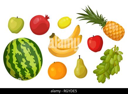 Fruits. Banana, watermelon, apple, pear, grape Stock Vector