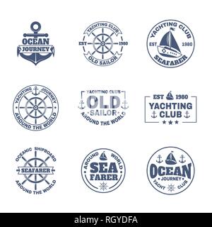 Yacht or ship, boat icons for nautical travel Stock Vector