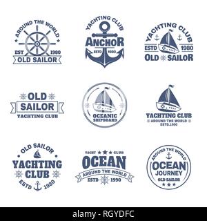 Set of isolated logo with boat or ship, yacht Stock Vector