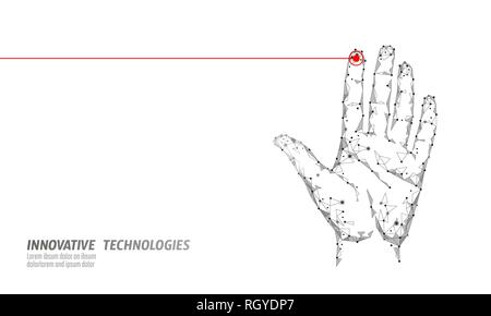 Low poly hand scan cyber security. Personal identification fingerprint handprint ID code. Information data safety access. Internet network futuristic Stock Vector