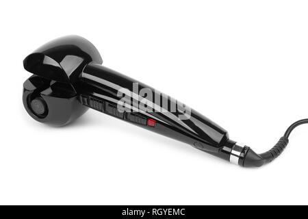 Black electric curling iron isolated on white background Stock Photo