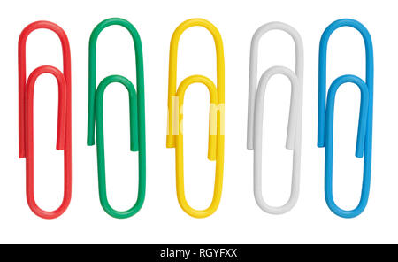 Collection of colorful paper clips isolated on white background Stock Photo
