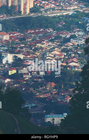 Penang Island & Mainland Penang overview from Penang Hill at Dawn with City lights Stock Photo