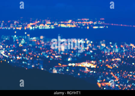 Penang Island & Mainland Penang overview from Penang Hill at Dawn with City lights Stock Photo