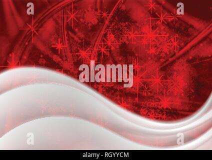 Bright red wavy Christmas background. Vector holiday abstract greeting card design Stock Vector