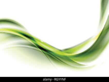 Bright green abstract flowing dynamic waves vector background Stock Vector
