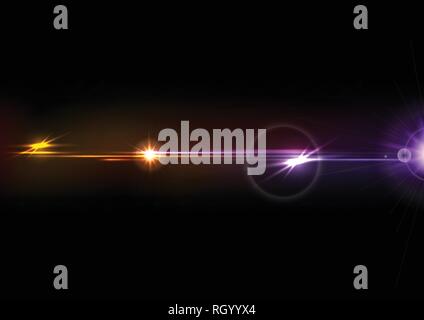 Orange purple glow lens flare effect abstract background. Vector design Stock Vector