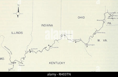. Bulletin. Science; Natural history; Natural history. IS BULLETIN SOUTHERN CALIFORNIA ACADEMY OF SCIENCES VOLUME 75 ALLEGHENY R. iPttlsburgh. KENTUCKY 41° 40° 39° 38° 37° 36° 90° 89° 88° 87° 86° 85° 84° 83° 82° 81° 80° Figure 1. Map of the Ohio River from its origin at Pittsburgh, Pennsylvania, to its confluence with the Mississippi River at Cairo, Illinois. 0 through 10 indicate locations where fish were collected. ported that the information available led &quot;to the generalization that levels of constituent factors in the environment which have a retarding effect on the rate of developmen Stock Photo