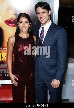 LOS ANGELES, CA, USA - JANUARY 30: Actress Gina Rodriguez and fiance Joe Locicero arrive at the Los Angeles Premiere Of Columbia Pictures' 'Miss Bala' held at Regal Cinemas L.A. Live Stadium 14 on January 30, 2019 in Los Angeles, California, United States. (Photo by Xavier Collin/Image Press Agency) Stock Photo