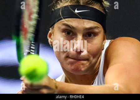 Aryna Sabalenka of Belarus in action during her second-round match at