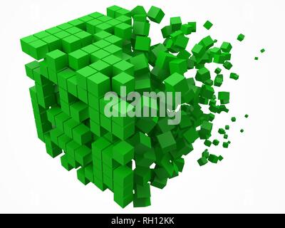 big cubic data block. made with smaller green cubes. 3d pixel style vector illustration. Stock Vector