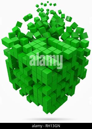big cubic data block. made with smaller green cubes. 3d pixel style vector illustration. Stock Vector