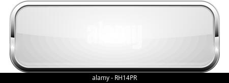 White glass button. Shiny rectangle 3d web icon Stock Vector