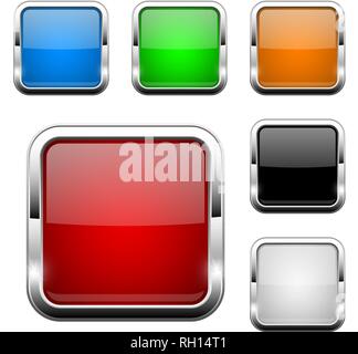 Glass Blue Buttons Round 3d Buttons With Chrome Frame Stock Illustration -  Download Image Now - iStock