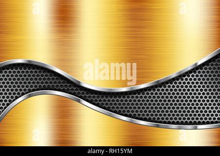 Golden metal background with perforated element Stock Vector