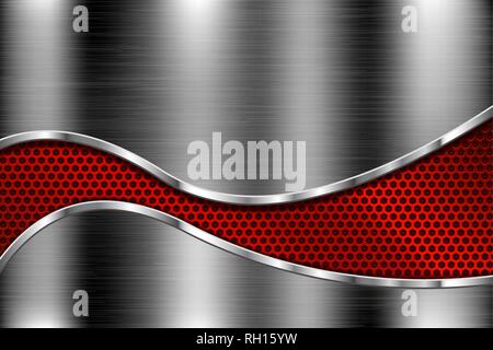 Metal background with red perforated wave Stock Vector
