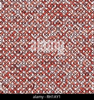red retro irregular squared floral wallpaper background pattern, vector illustration Stock Vector