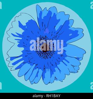 blue herbert flower blossom ornament pattern in circle frame, vector illustration Stock Vector