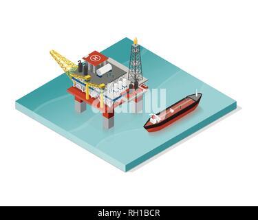 Oil extraction platform and oil tanker: petrochemical industry concept Stock Vector